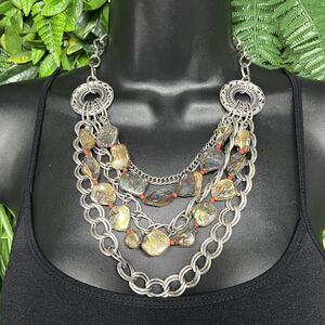 Necklace Women Fashion Silver Tone Layered MultiStrand Rock Charm Statement 2129